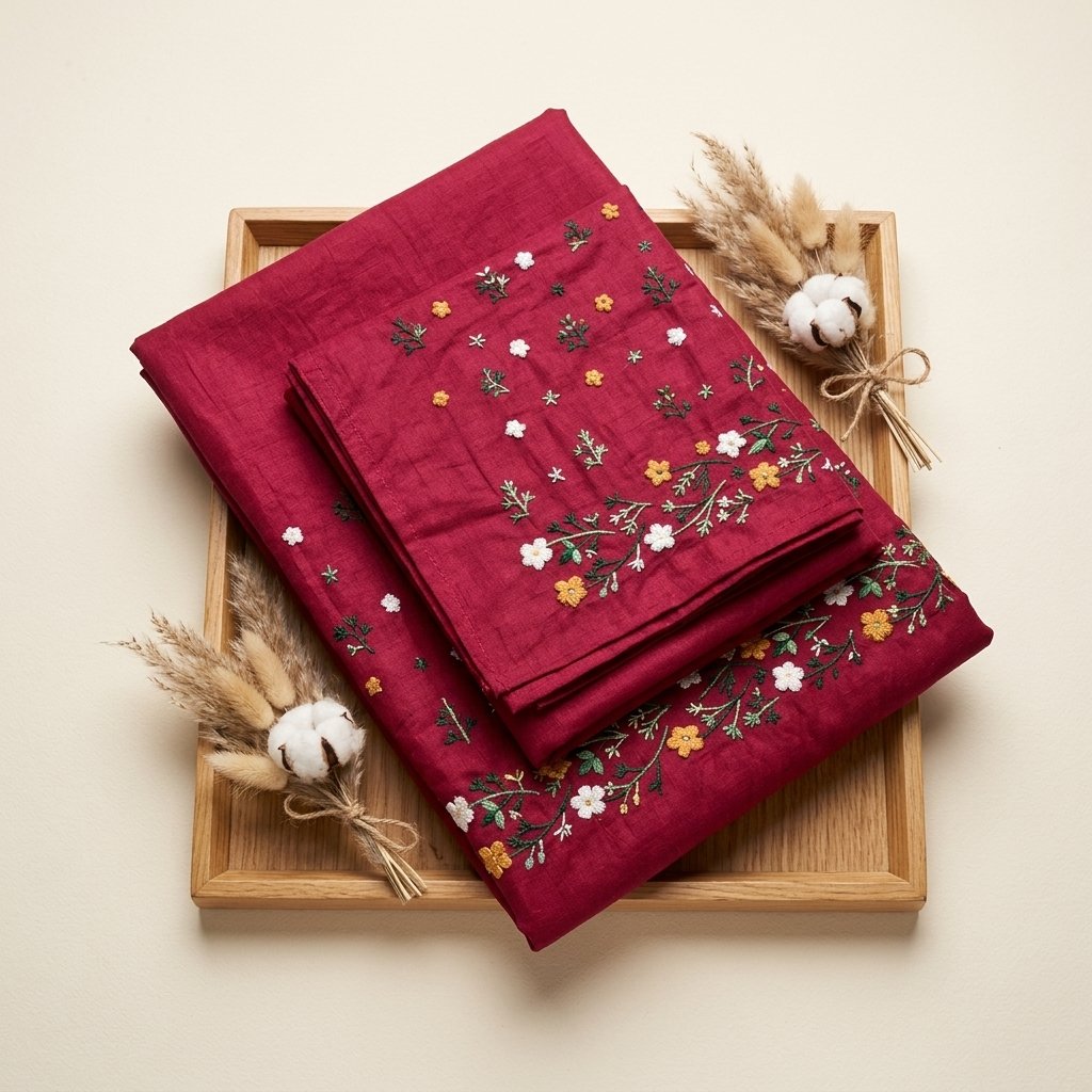 Maroon Hand Embroidered Unstitched Lawn Dress
