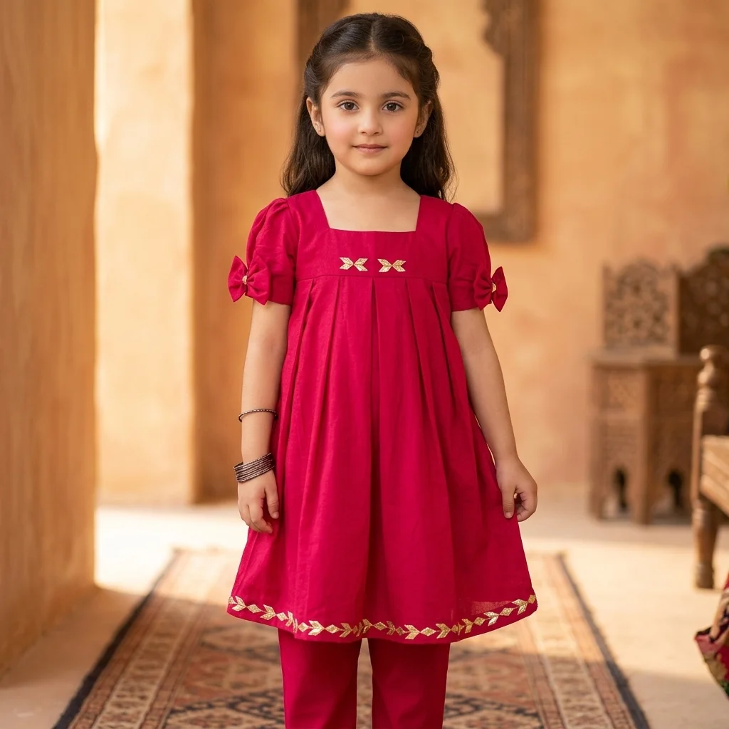 Magenta Bow Sleeve Kurti
